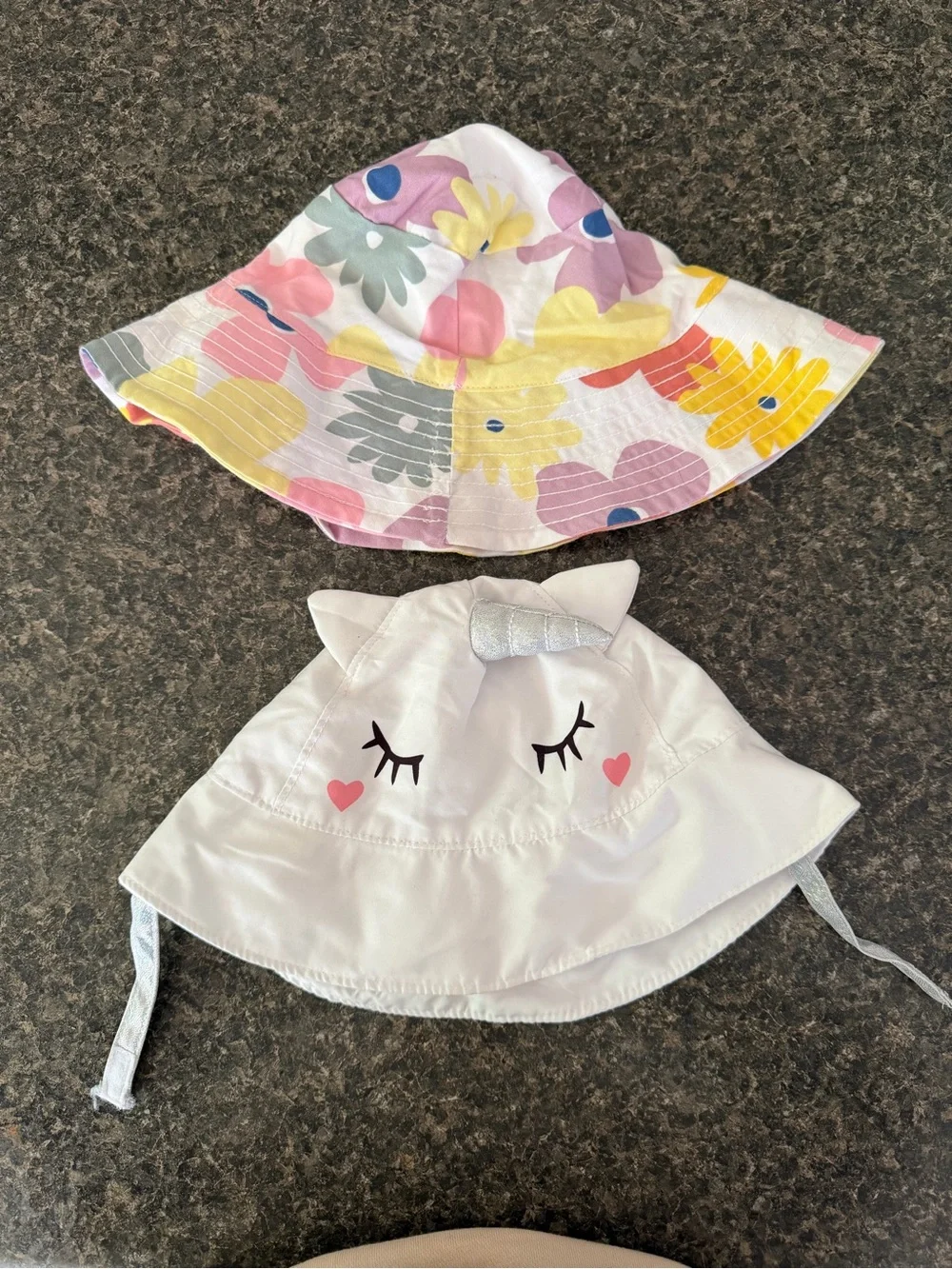 ⭐️Kids Floral Bucket Hat & Unicorn Sun Hat Set - White and Pastel Floral